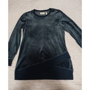 D & Co Active Womens Top Size x Small Blue Crushed Velvet Long Sleeve Crew Neck